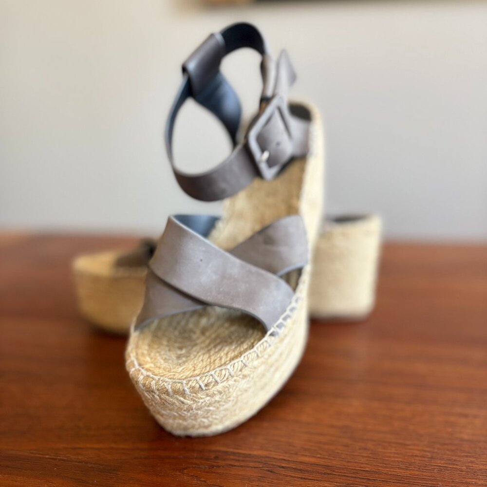 Celine Paris, Nude Platform Wedge Espadrille Sandals (size 8.5)